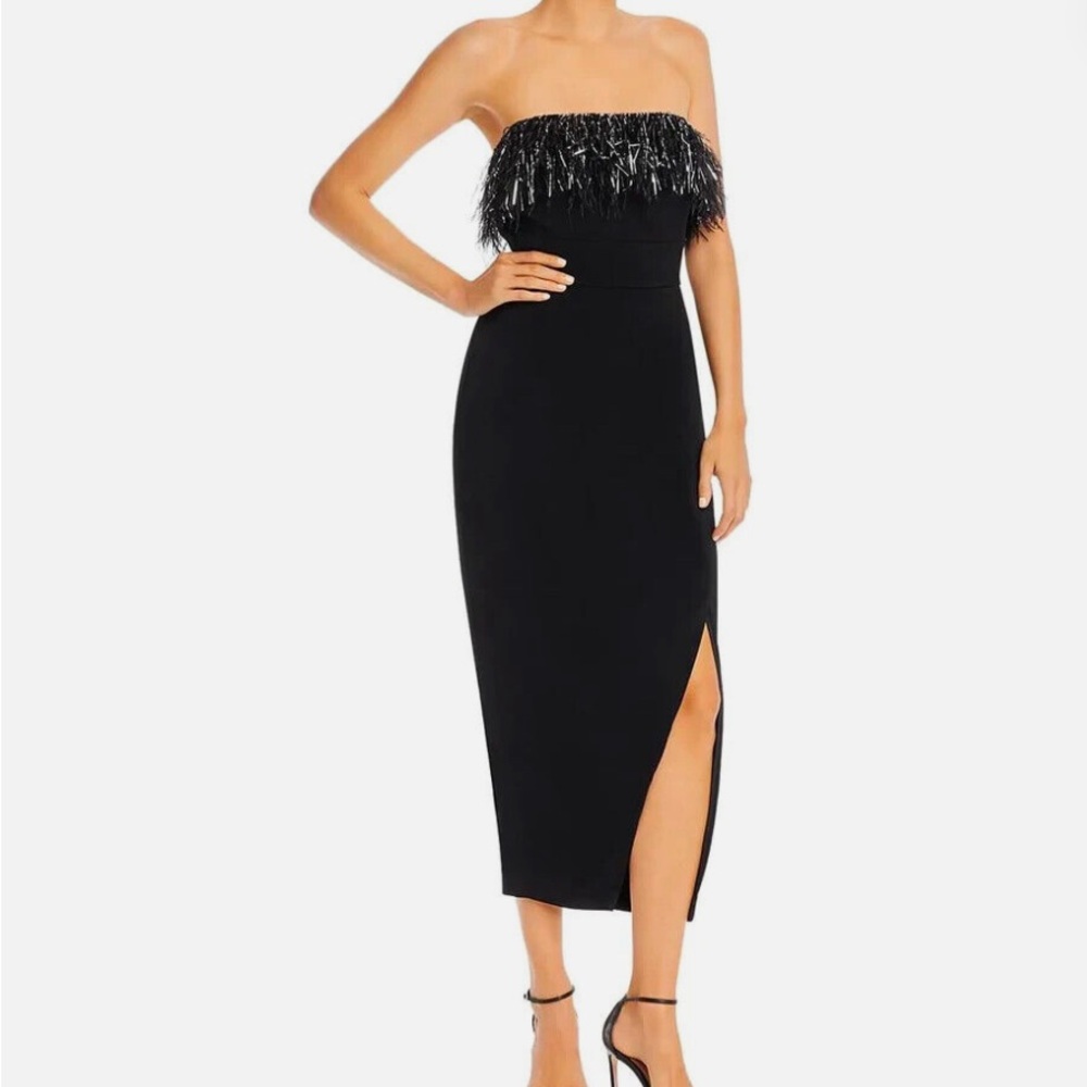 Saylor Black Feather Strapless Dress